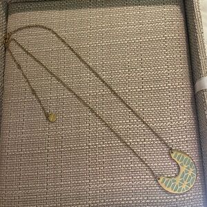 Stella & Dot Gold and Turquoise reversible Crescent Pendant Necklace